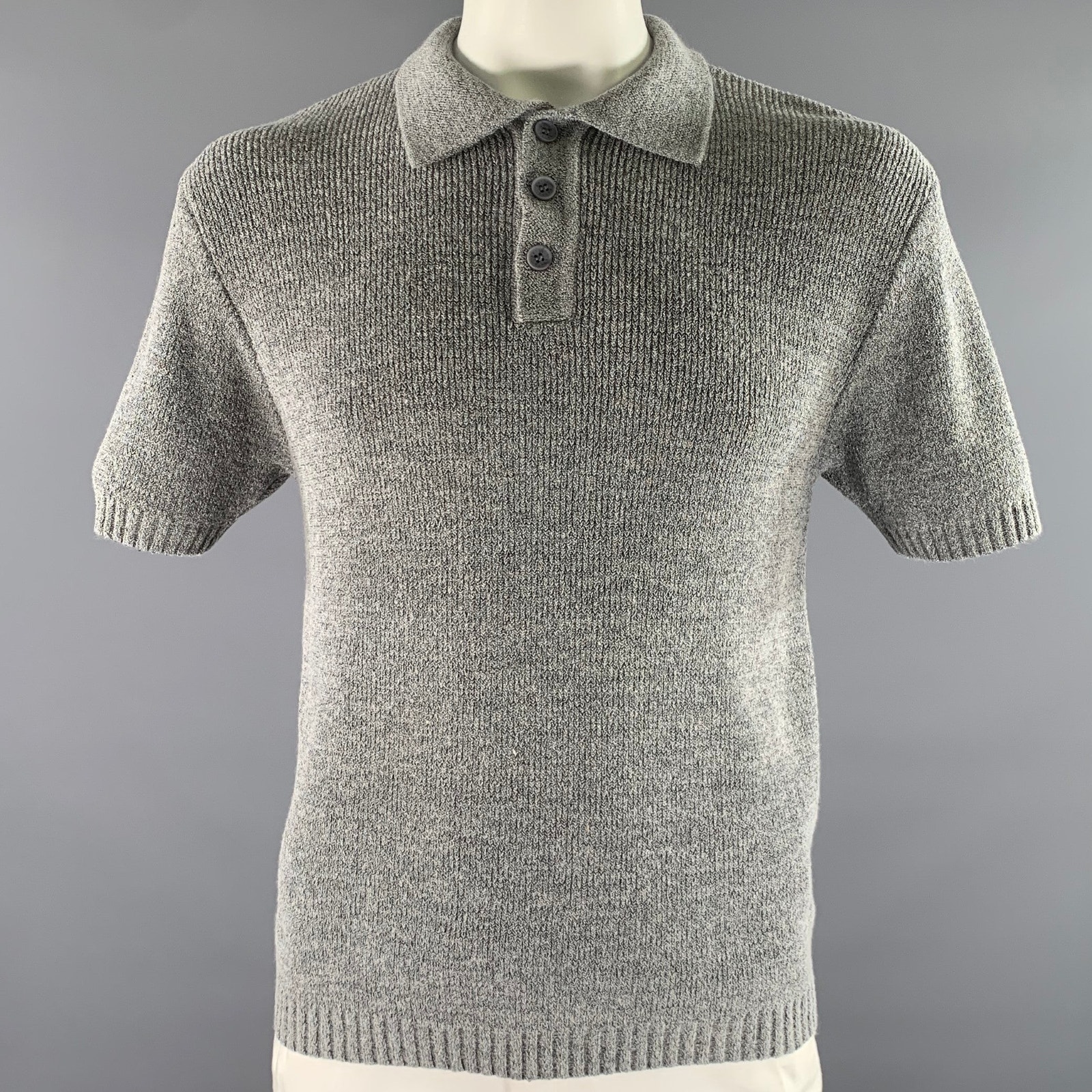 Raith Size Xl Grey Marled Acrylic Blend Buttoned Polo